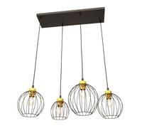 Sospensione Minimal Industrial Hathor 4 Luci Lineari Nera E Oro