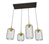 Sospensione Minimal Industrial Minerva 4 Luci Lineari Nera E Oro
