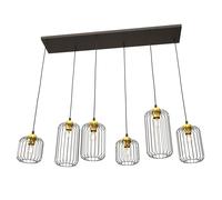 Sospensione Minimal Industrial Minerva 6 Luci Lineari Nera E Oro