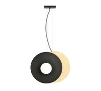 Sospensione Minimal Nordica Brigid 2 Luci In Acciaio Nero E Legno Vetro Bianco