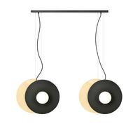 Sospensione Minimal Nordica Brigid 4 Luci In Acciaio Nero E Legno Vetro Bianco