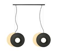 Sospensione Minimal Nordica Michizane 4 Luci Acciaio Nero E Legno Vetro Bianco