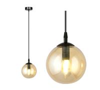 Sospensione Moderna 1 Luce Kali In Acciaio Nero E Sfera In Vetro Ambra
