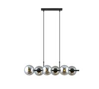 Sospensione Moderna Anfitrione 6 Luci In Acciaio Nero E Sfere In Vetro Fumè