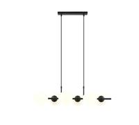 Sospensione Moderna Anfitrione 6 Luci In Acciaio Nero E Sfere In Vetro Opalino