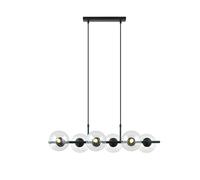 Sospensione Moderna Anfitrione 6 Luci In Acciaio Nero E Sfere In Vetro Trasparente