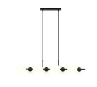 Sospensione Moderna Anfitrione 8 Luci In Acciaio Nero E Sfere In Vetro Opalino