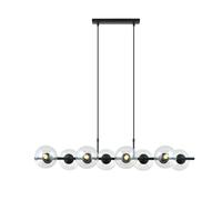 Sospensione Moderna Anfitrione 8 Luci In Acciaio Nero E Sfere In Vetro Trasparente