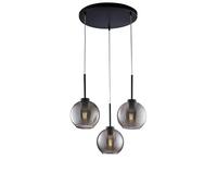 Sospensione Moderna Ankara 3 Luci Ferro Nero Vetro Soffiato Grigio Specchiato [EEK: A++]