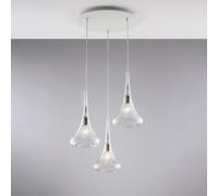 Sospensione Nemesi in Ferro con Vetri Trasparenti Pyrex, 41x50xH141 cm, 3xE27 - 55 Watt Max, Trasparente
