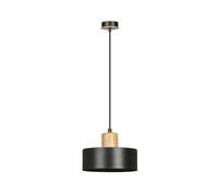 Sospensione Nordica 1 Luce Ravi In Acciaio Nero E Legno