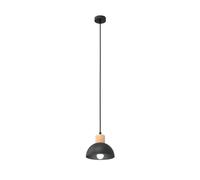 Sospensione Nordica 1 Luce Thoth In Acciaio Nero A Cupola E Legno Naturale