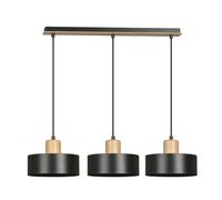 Sospensione Nordica 3 Luci Ravi In Acciaio Nero E Legno