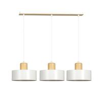 Sospensione Nordica 3 Luci Surya In Acciaio Bianco E Legno