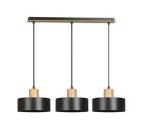 Sospensione Nordica 3 Luci Surya In Acciaio Nero E Legno