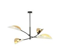 Sospensione Nordica 4 Luci Marte Acciaio Nero Bianco E Oro Bracci Regolabili