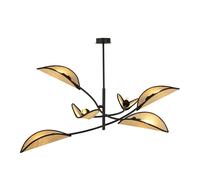 Sospensione Nordica 6 Luci Marte Acciaio E Rattan Con Bracci Regolabili