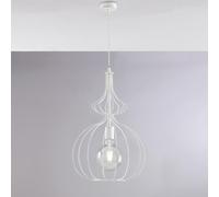 Sospensione Olimpia in ferro laccato bianco con decorazione argento 1 luce , altezza 54 Cm, Cavo allungabile fino a 124 Cm, larghezza 35 Cm Bianco