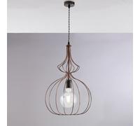 Sospensione Olimpia in ferro laccato nero con decorazione rame 1 luce , altezza 54 Cm, Cavo allungabile fino a 124 Cm, larghezza 35 Cm Nero