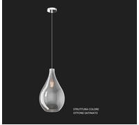 SOSPENSIONE OTTONE SAT. 1 LUCE VETRO MEDIO FUME' 1193OS-SM-FU
