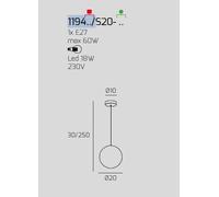 SOSPENSIONE OTTONE SAT. 1 LUCE VETRO PICCOLO FUME' 1194OS-S20-FU