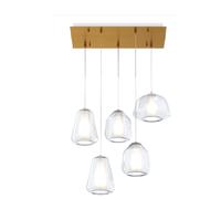 SOSPENSIONE OTTONE SAT. 5 LUCI RETTANGOLARE VETRI 1X ALPHA + 2X BETA + 2X GAMMA TRASPARENTI 1176OS-S5 R ABG-TR