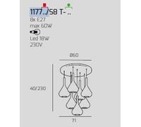 SOSPENSIONE OTTONE SAT. 8 LUCI TONDA VETRI 2X TR + 2X AM + 2X FU + 1X VE + 1X BL 1177OS-S8 T-MC