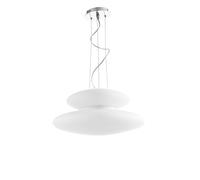 SOSPENSIONE PAGODA D.50CM 3+2 LUCI ATTACCO E27 ALTEZZA 21CM MAX 100CM CROMO E BIANCO