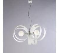 Sospensione Peter Ø48xH30-130 cm, Bianco, Ferro Laccato con Fasce Tagliate a Laser, 3 Luci E27 - 55 Watt Max