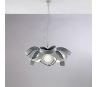 Sospensione Primula in ferro laccata bianco e grigio 4 luci, altezza Cm 28, Cavo allungabile fino a 138 Cm, larghezza 66 Cm Bianco