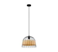 Sospensione Rustica-Country Anwick Metallo Nero E Rattan 1 Luce E27