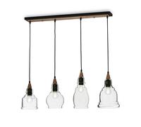 Sospensione Vintage-Decò Gretel Metallo-Legno Nero 4 Luci E27