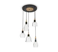 Sospensione Vintage-Decò Gretel Metallo-Legno Nero 5 Luci E27