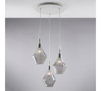 Sospensione Zeus in Ferro con Vetri Pyrex Grigio, 49x149xØ50 cm, 3xE27 - 55 Watt Max, Grigio