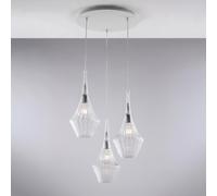 Sospensione Zeus in Ferro e Vetro Pyrex Trasparente, 50x50xh149 cm, 3xE27 - 55 Watt Max