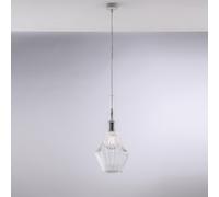 Sospensione Zeus in Ferro e Vetro Pyrex Trasparente, Dimensioni Ø20xH50-150 cm, 1xE27 - 55 Watt Max