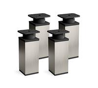 Sossai Piedini design per mobili, set 4 pezzi, H 100 mm, acciaio inox spazzolato regolabile, profilo quadrato, modello MFV1, ideale per armadi, cassettiere