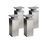 Sossai Piedini design per mobili, set 4 pezzi, H 100 mm, acciaio spazzolato grigio regolabile, profilo quadrato, modello MFV1, ideale per armadi, cassettiere