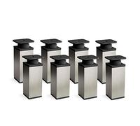 Sossai Piedini per mobili moderni, set 8 pezzi, regolabili in altezza, acciaio inox spazzolato, H 100 mm, profilo quadrato, modello MFV1, per armadi, comò