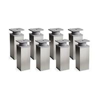 Sossai Piedini per mobili moderni, set 8 pezzi, regolabili in altezza, acciaio spazzolato grigio, H 100 mm, profilo quadrato, modello MFV1, per armadi, comò