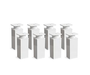 Sossai Piedini per mobili moderni, set 8 pezzi, regolabili in altezza, bianco opaco, H 100 mm, profilo quadrato, modello MFV1, per armadi, comò