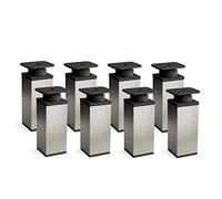 Sossai Piedini per mobili, set 8 pezzi, H 120 mm, acciaio inox spazzolato regolabile, design elegante, profilo quadrato, modello MFV1, per armadi, comò
