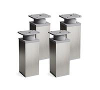 Sossai Piedini regolabili in acciaio spazzolato grigio, set 4 pezzi, altezza 120 mm, profilo quadrato, modello MFV1, per mobili, armadi, cassettiere