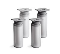Sossai Piedini regolabili in alluminio, set 4 pezzi, altezza 120 mm, profilo rotondo, modello MFR1, per mobili, armadi, cassettiere