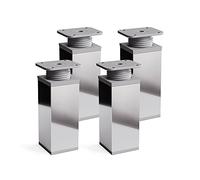 Sossai Piedini regolabili in cromo lucido, set 4 pezzi, altezza 120 mm, profilo quadrato, modello MFV1, per mobili, armadi, cassettiere