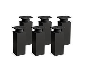 Sossai Piedini regolabili in nero opaco, set 6 pezzi, altezza 120 mm, profilo quadrato, modello MFV1, per mobili, armadi, cassettiere
