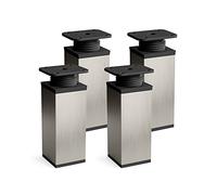Sossai Piedini regolabili per mobili, set 8 pezzi, H 60 mm, acciaio inox spazzolato, design moderno, profilo quadrato, modello MFV1, per armadi, comò