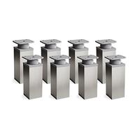 Sossai Piedini regolabili per mobili, set 8 pezzi, H 80 mm, acciaio spazzolato grigio, design moderno, profilo quadrato, modello MFV1, per armadi, comò