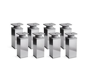 Sossai Piedini regolabili per mobili, set 8 pezzi, H 80 mm, cromo lucido, design moderno, profilo quadrato, modello MFV1, per armadi, comò