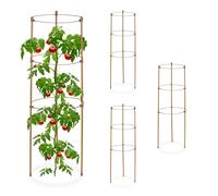 Relaxdays Set da 4 Sostegni Circolari per Pomodori, Piante Rampicanti, Cetrioli, Alti 60 cm, 3 Anelli, Metallo, Marrone